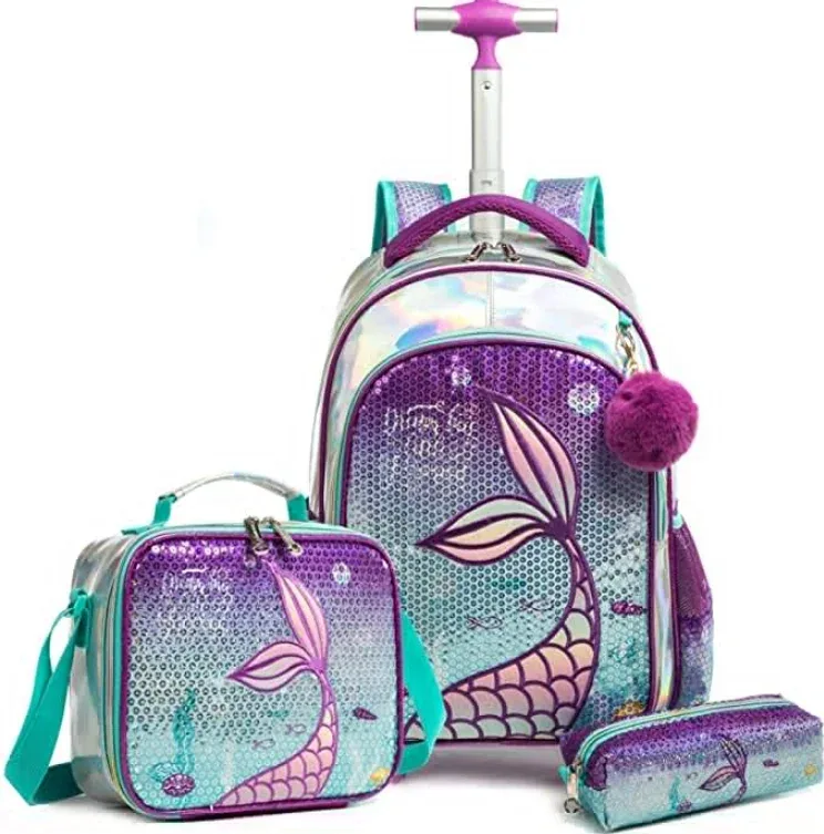 ensemble de 3 sacs à dos à roulettes pour l'école, sacs à roulettes avec roulettes pour filles et enfants, sac à roulettes pour l'école