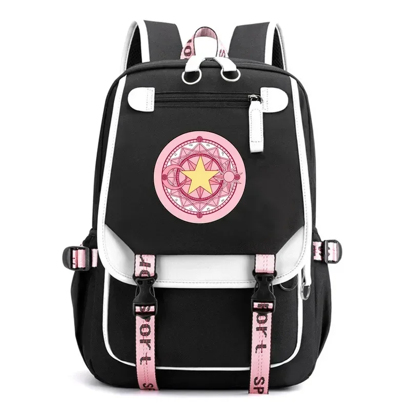 anime carte captor sakura sac à dos en nylon livre scolaire étudiant sacs de voyage ordinateur portable décontracté port usb sac de messager