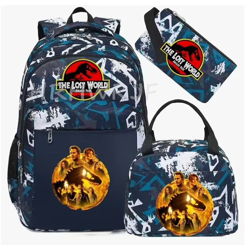 sac à dos jurassic world park, sac à dos de voyage camouflage dinosaure avec sacs à lunch, sacs d'école pour ordinateur portable pour femmes et hommes, 3 pièces