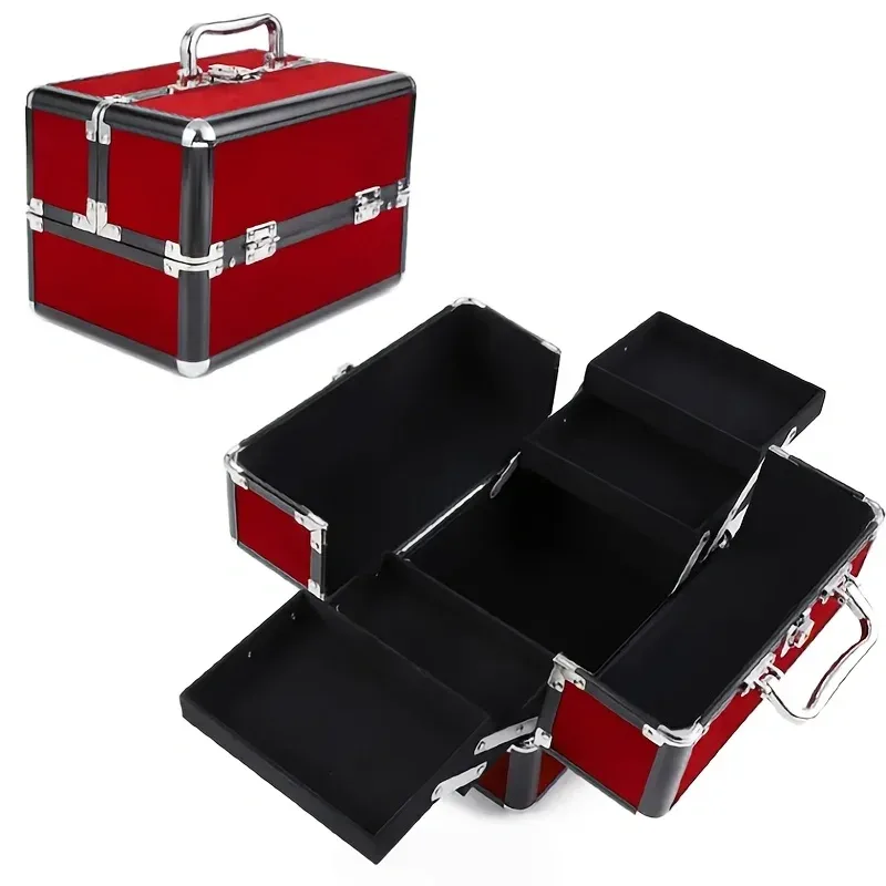 trousse de maquillage portable, grande capacité réglable, 4 plateaux coulissants, étui à cosmétiques, organisateur de rangement pour bijoux, beauté des ongles