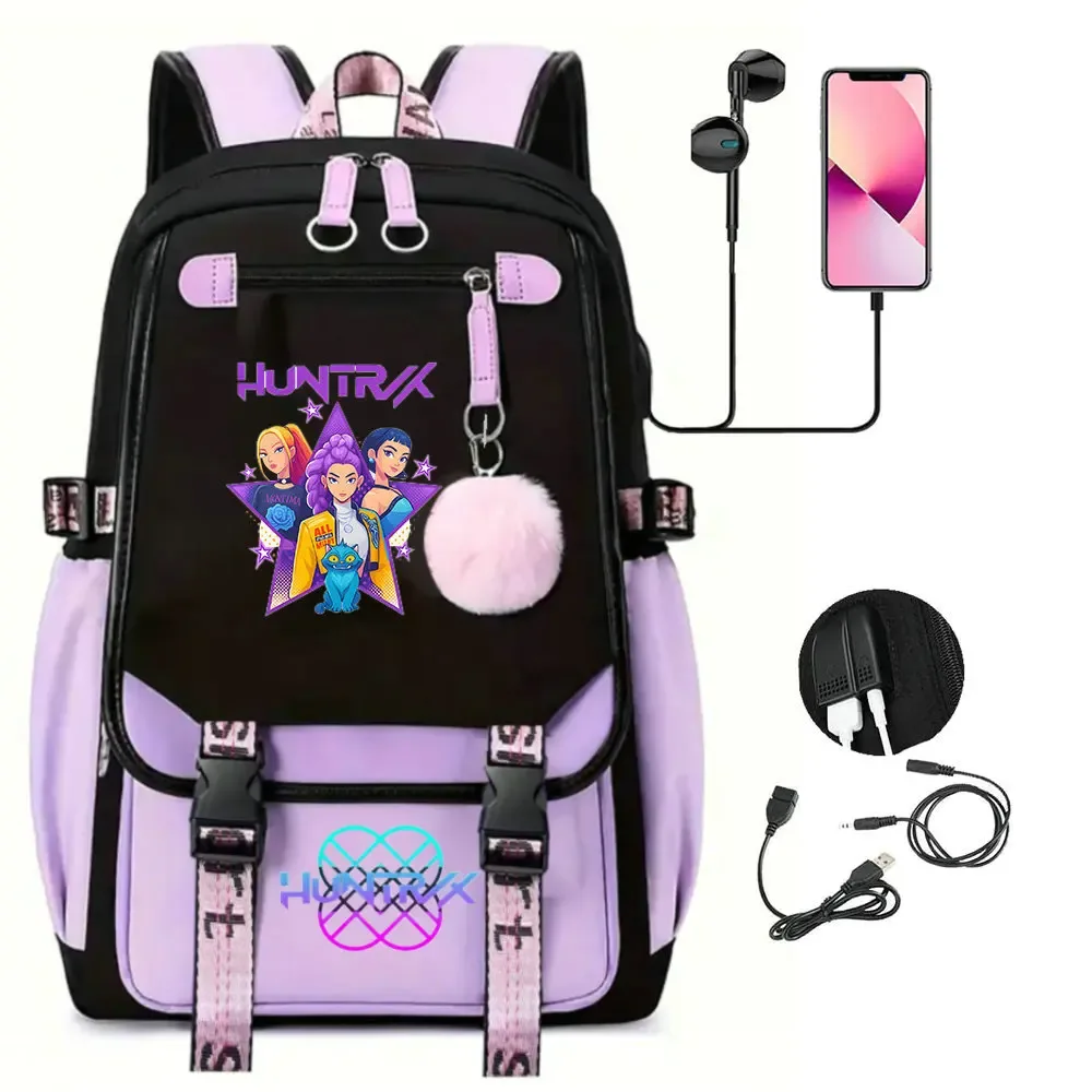 sac à dos kpop demon hunters, noir et rose, grande capacité, pour le quotidien, les voyages en plein air, rangement pratique, cadeaux de vacances
