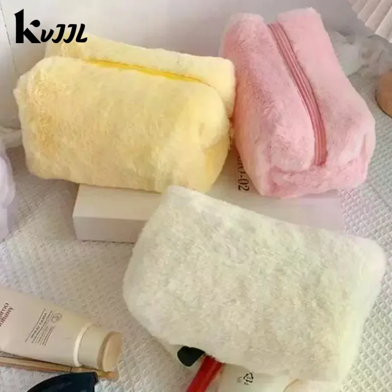 sacs de maquillage en peluche pour femmes, sac à cosmétiques de voyage souple, étui de rangement pour dames et filles