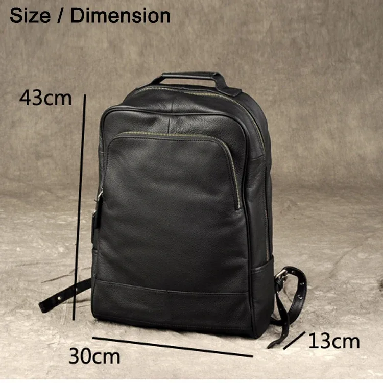 Sac à dos en cuir véritable pour homme, accessoire de bonne qualité, à la mode, pour l'école, tous les jours, noir