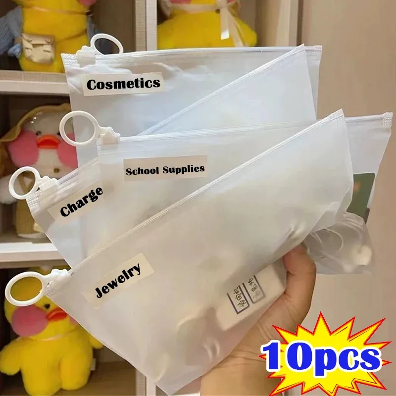 sac de rangement transparent a5, 10 pièces, poinçon à fermeture éclair, support de fournitures scolaires portables, organisateur de cosmétiques, sacs de voyage de poche, bureau de catégorie