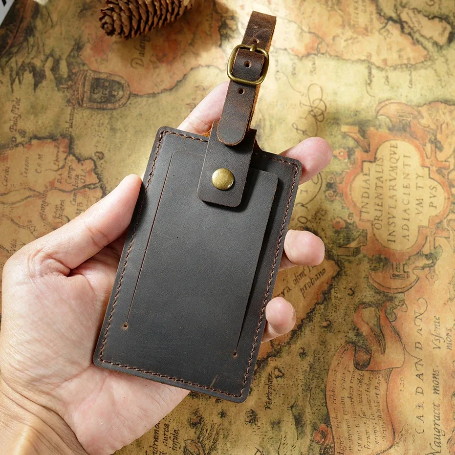 étiquette de bagage en cuir vintage, étiquette de voyage en cuir pleine fleur de qualité supérieure, cadeau créatif pour les voyageurs, 11x7x5cm 40g