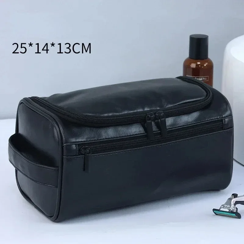 trousse de toilette en cuir pu pour hommes et femmes, kit dopp, trousse de toilette suspendue pour hommes, trousse de toilette de voyage pour voyager, grand sac cosmétique ﻿