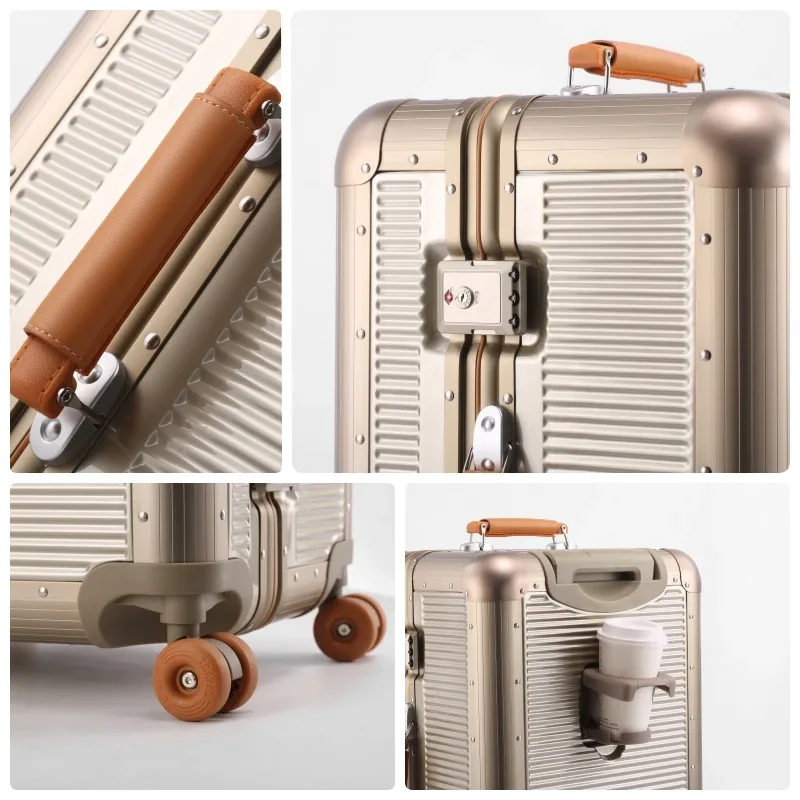 nouvelle valise 2026 avec cadre en aluminium, serrure tsa, sac de voyage à roulettes, matériau pc de haute qualité, bagage à roulettes 20/24/28 pouces