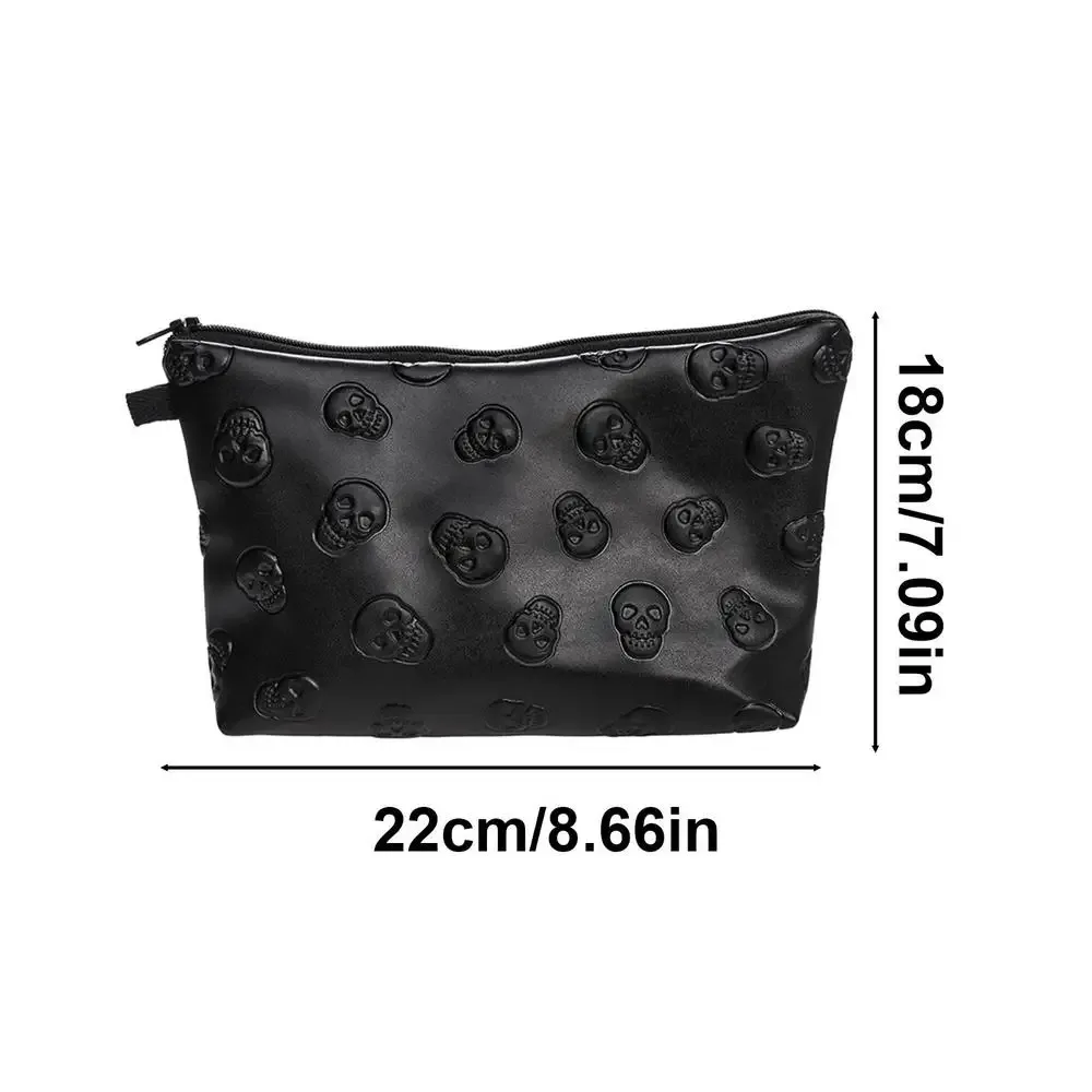 sac de voyage étanche en cuir pu motif crâne, pochette de voyage pour cosmétiques, sac de rangement à fermeture éclair pour produits de soin de la peau, sac portable noir