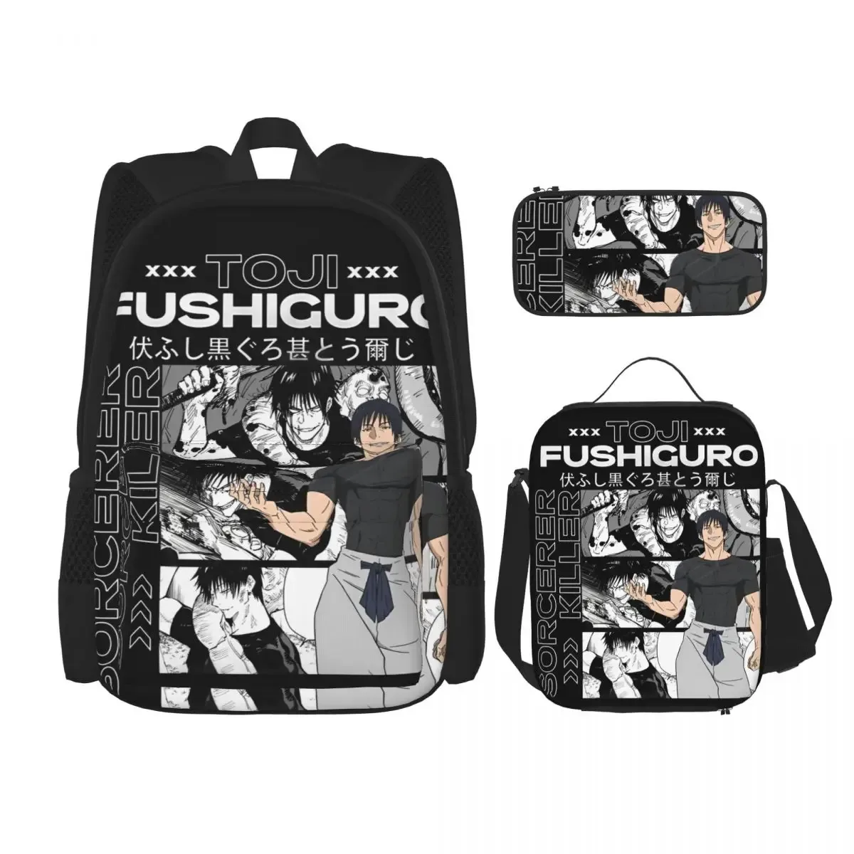 3pecs/ensemble ryomen sukuna sac à dos pour étudiant retour à l'école jujutsus kaisens anime lycée sac en toile sac à déjeuner trousse à crayons