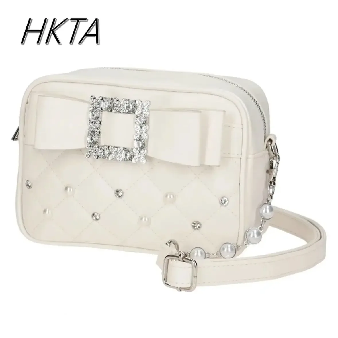 petit sac carré japonais avec nœud en diamant pour femmes, sacoche y2k avec perles et perles, mini sac à bandoulière pour filles