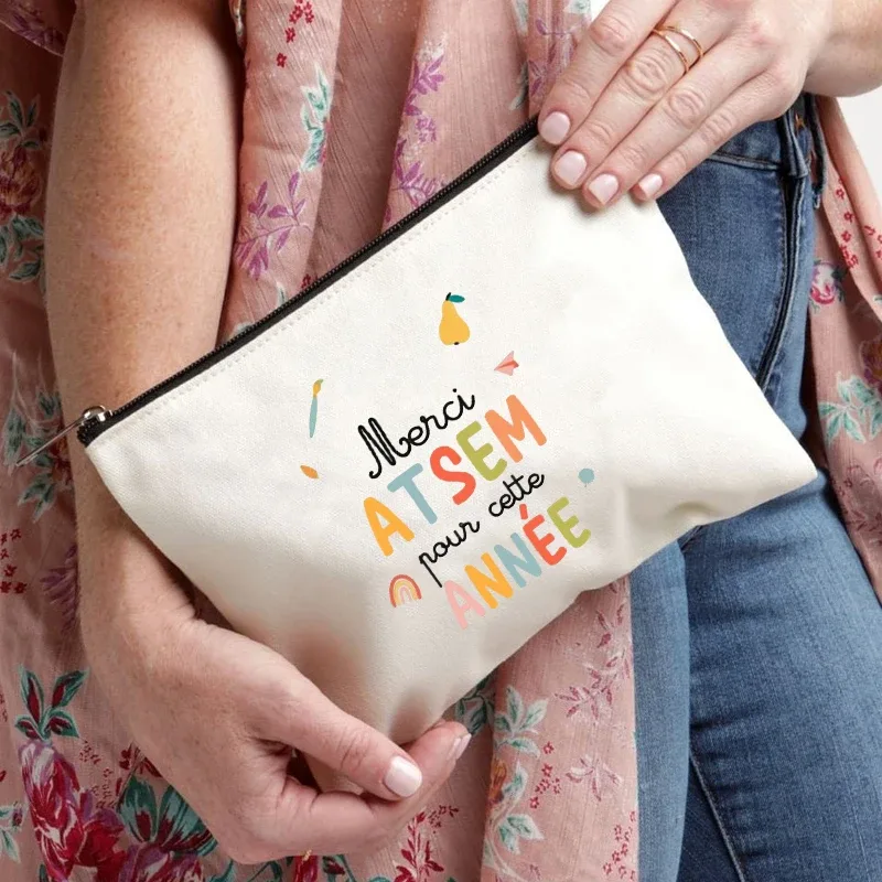 trousse de toilette au design d'appréciation atsem pour l'école française – pochette zippée en polyester durable avec trousse de maquillage inspirée de l'école française