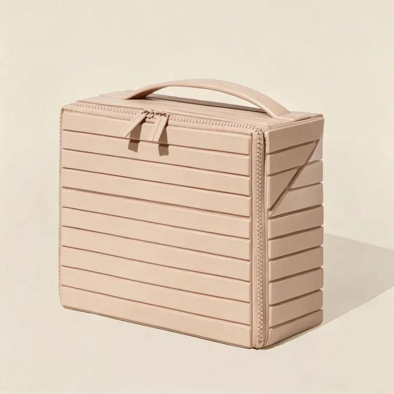 nouvelle trousse de maquillage urbaine minimaliste à rayures 3d, grande capacité, style européen simple, sac de rangement élégant pour voyage et quotidien