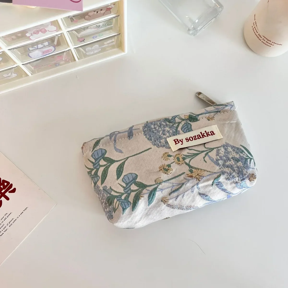 trousse de maquillage imprimée de fleurs 3d pour femmes, petit sac cosmétique, pinceaux de maquillage, rouge à lèvres, trousse de rangement mignonne, style coréen