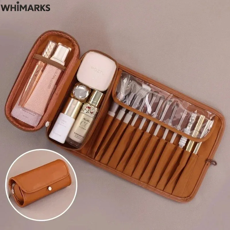 sac cosmétique whimarks, organisateur de pinceaux de maquillage et d'articles de toilette, sac de voyage imperméable et portable, pochette de rangement pour maquillage de grande capacité.