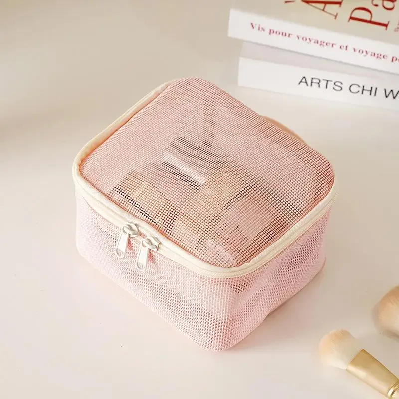 sac à main en maille pour maquillage, lot de 3, trousse de toilette portable pour le rangement des rouges à lèvres et des accessoires