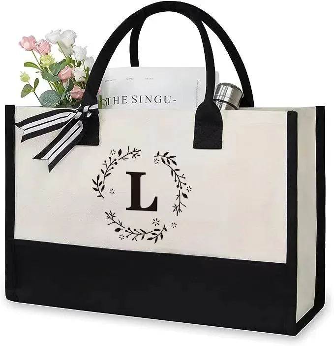 sac fourre-tout en toile lettre anniversaire cadeau de mariage personnalisé boutique logo d'affaires mode grande capacité sac à provisions bolsos 2025