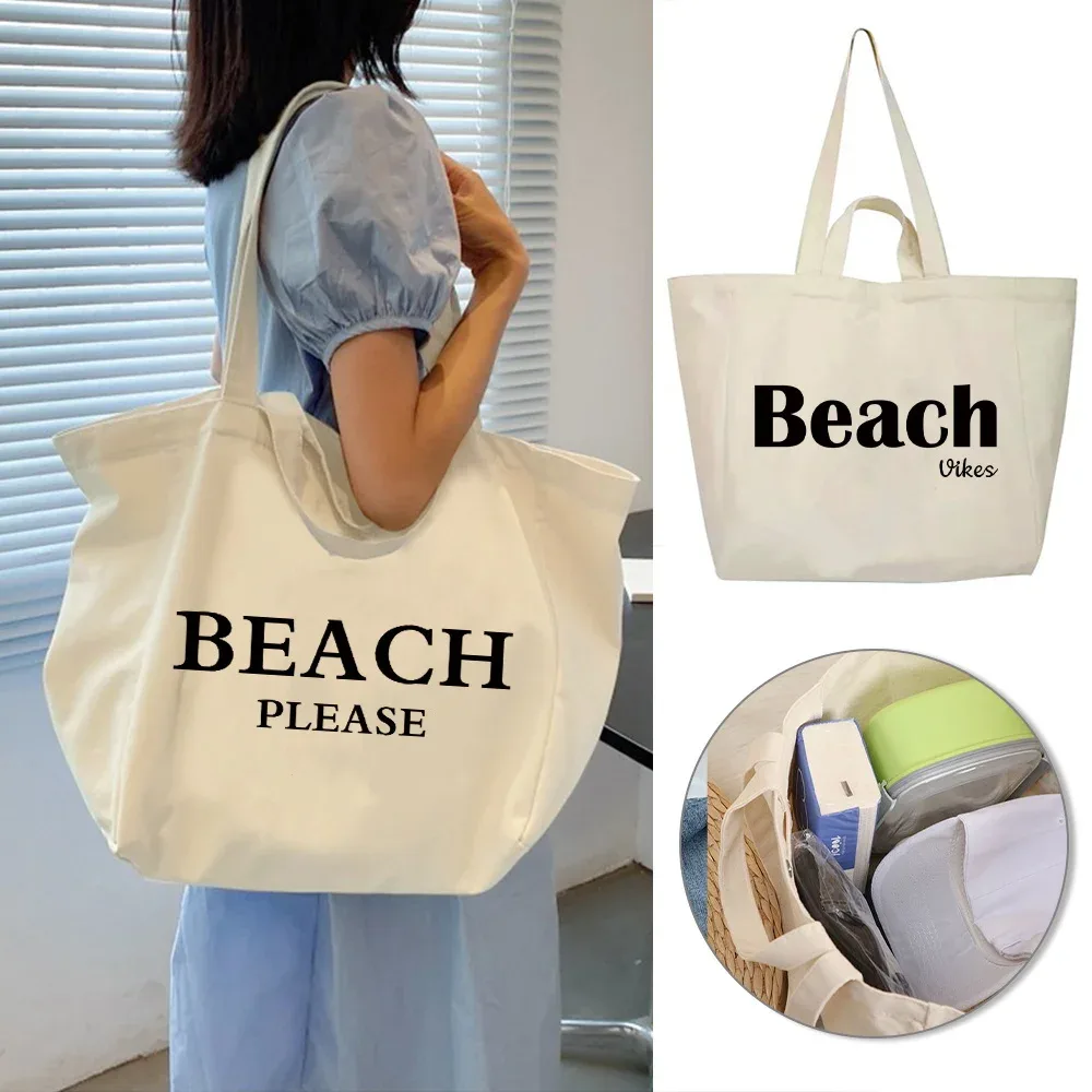 Sac fourre-tout en toile pour femme, sac à main polyvalent, sacs à provisions, série plage, impression, travail commPiedmont, classe étudiante
