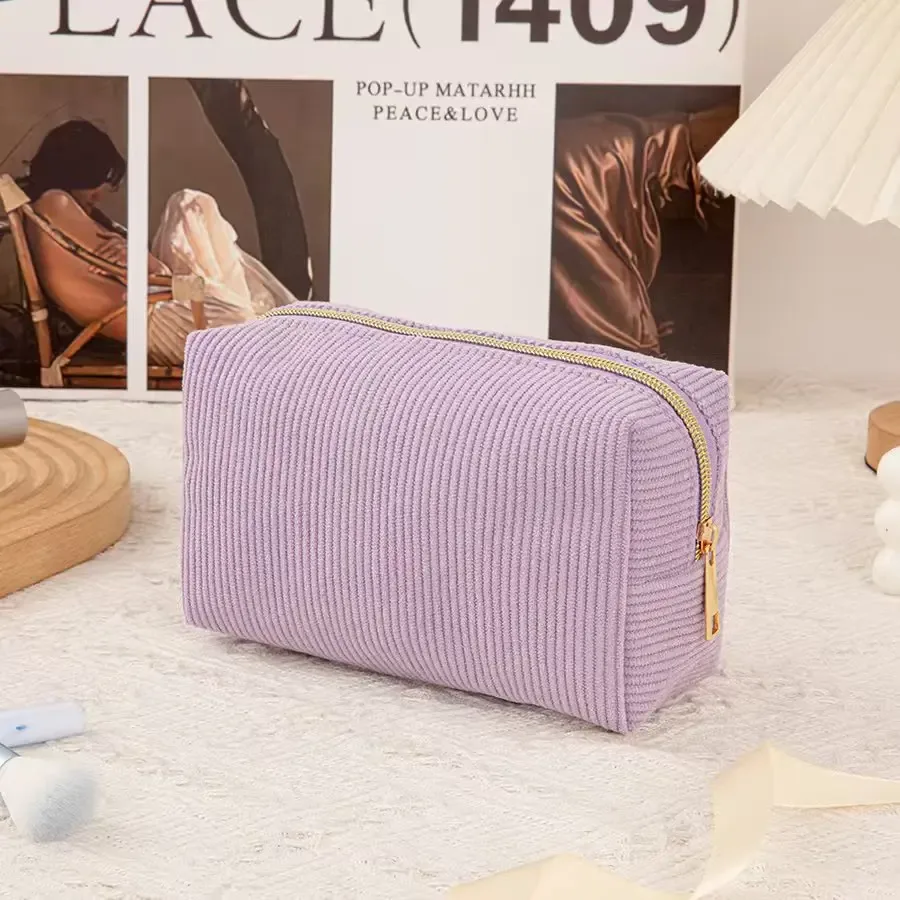 nouveau sac à cosmétiques simple en velours côtelé pour fille, sac de toilette portable de grande capacité, sac de rangement de voyage d'affaires
