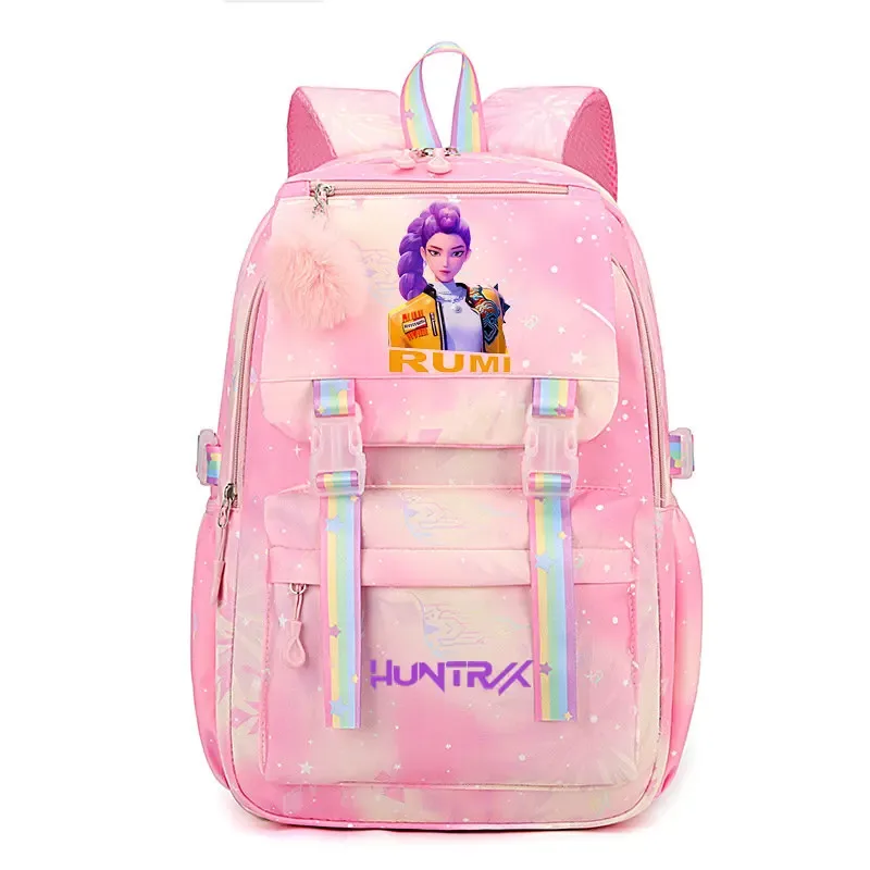 sacs à dos k-pop demon hunters, imprimés aux couleurs vives, en nylon, simples, grande capacité, pour l'école, avec boucle, pour ordinateur portable, pour adolescents