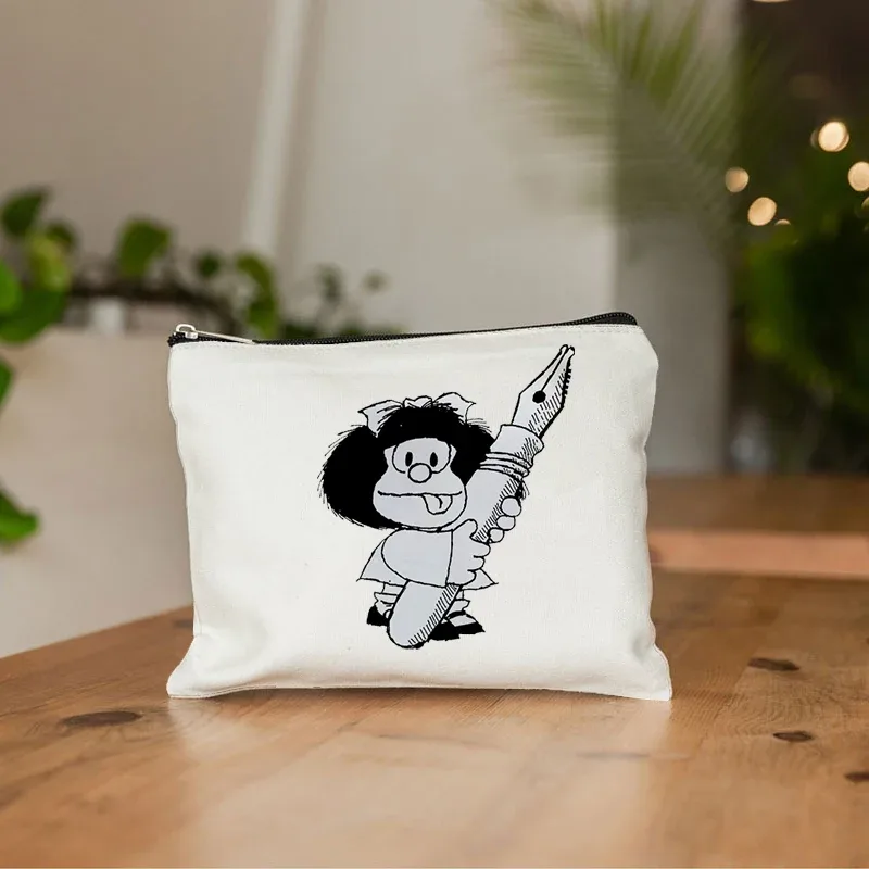 mafalda mignon anime cosmétique trousse de maquillage crayon organisateur fermeture éclair kawaii maquillage pochette sac à main voyage trousses de toilette cadeau