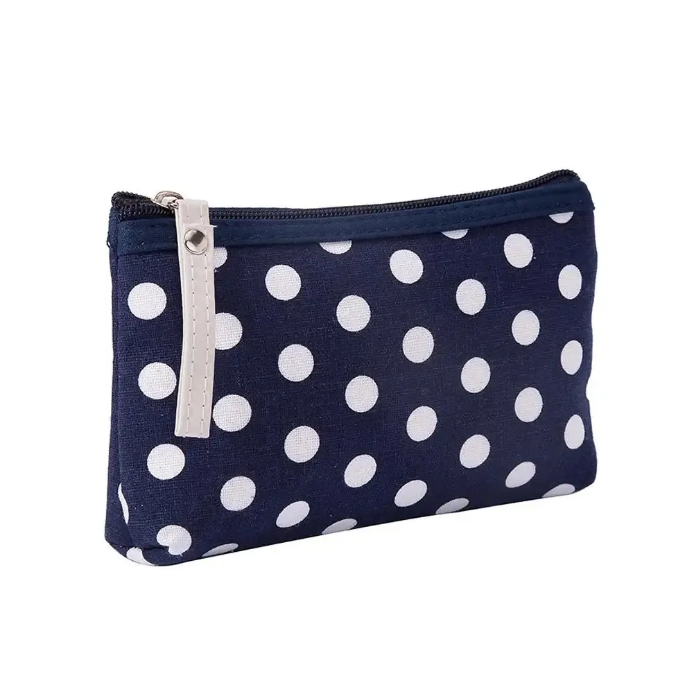 sac de maquillage en toile à pois pour femmes, pochette à cosmétiques, petit sac de rangement portable pour articles de toilette de voyage, sac à clés pour téléphone et cosmétiques