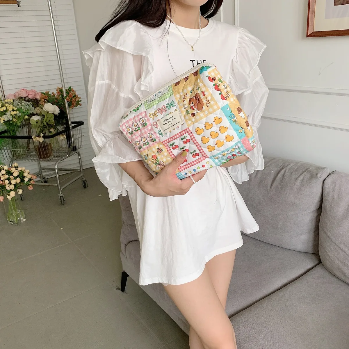 sac à cosmétiques de voyage à fleurs rétro pour femme, porte-monnaie, pochette, sacs à main pour étudiantes, grand sac de rangement, portefeuille
