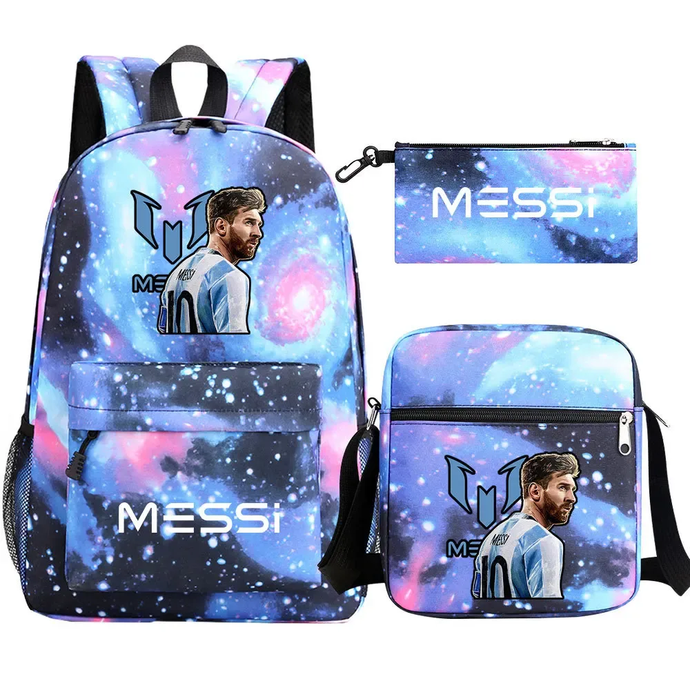lot de 3 sacs à dos messi en nylon, simples, pour le sport, avec compartiment pour ordinateur portable, sacs à dos décontractés pour l'école, les voyages et les trajets quotidiens