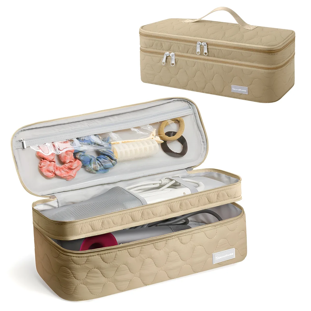 étui pour sèche-cheveux, sac de rangement portable pour outils de coiffure, boîte organisatrice double couche pour fer à boucler, pince et brosse, étui de transport