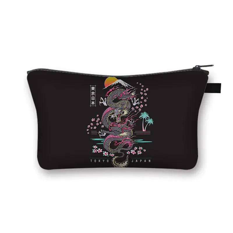 trousse à cosmétiques japonaise koi fish crane pour femmes, trousse de maquillage harajuku, sac de beauté pour filles, trousse de toilette cosmétique hip hop, dragon asiatique