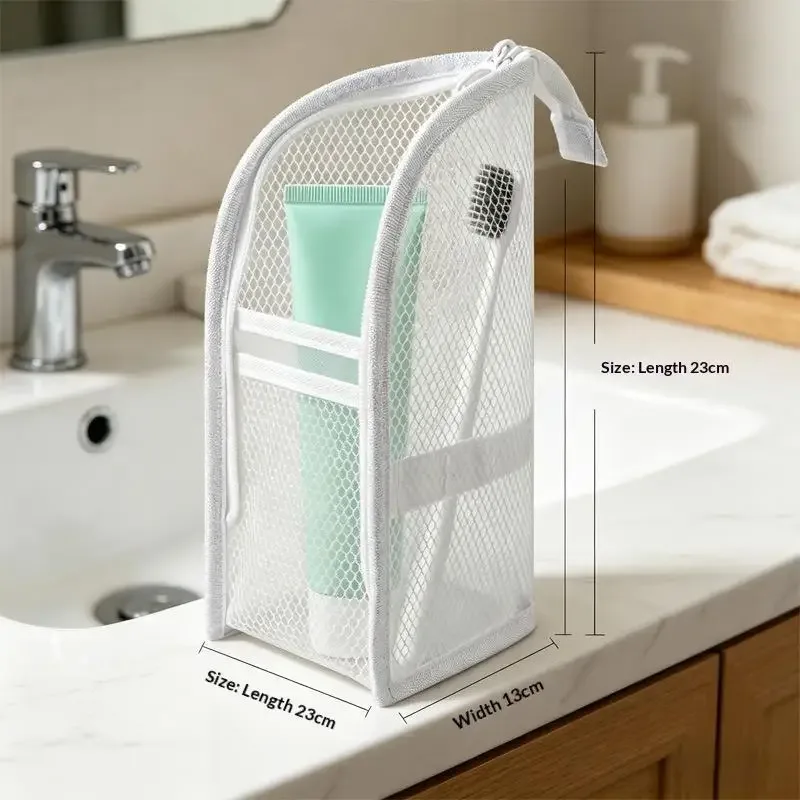 sac de toilette de voyage en maille respirante avec poches de rangement intégrées pour les voyages d'affaires et les vacances