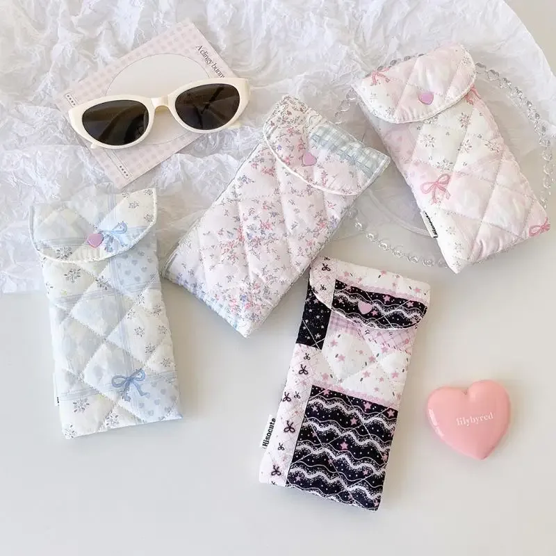 1 pièce trousse à stylos à motif floral et nœud, sac de rangement portable pour lunettes, trousse de maquillage de voyage grande capacité, pour étudiants et jeunes filles, cadeau