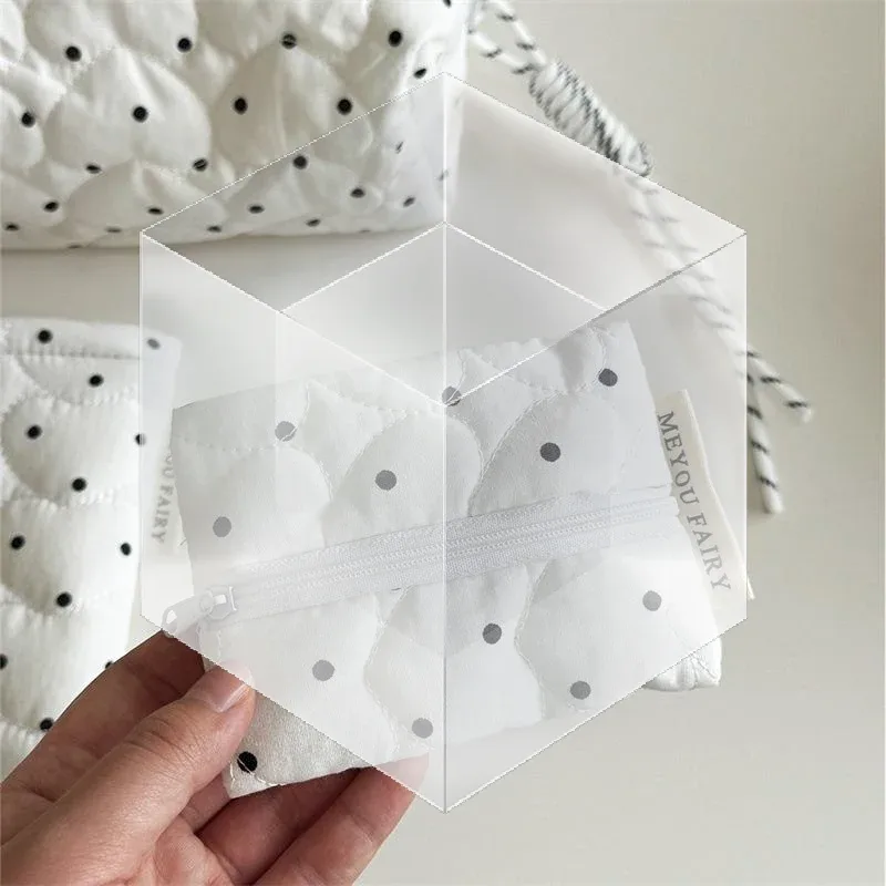 trousse de maquillage matelassée à pois pour femmes et filles, organiseur pour rouge à lèvres et pinceaux, petite et grande pochette cosmétique, idéale pour les voyages