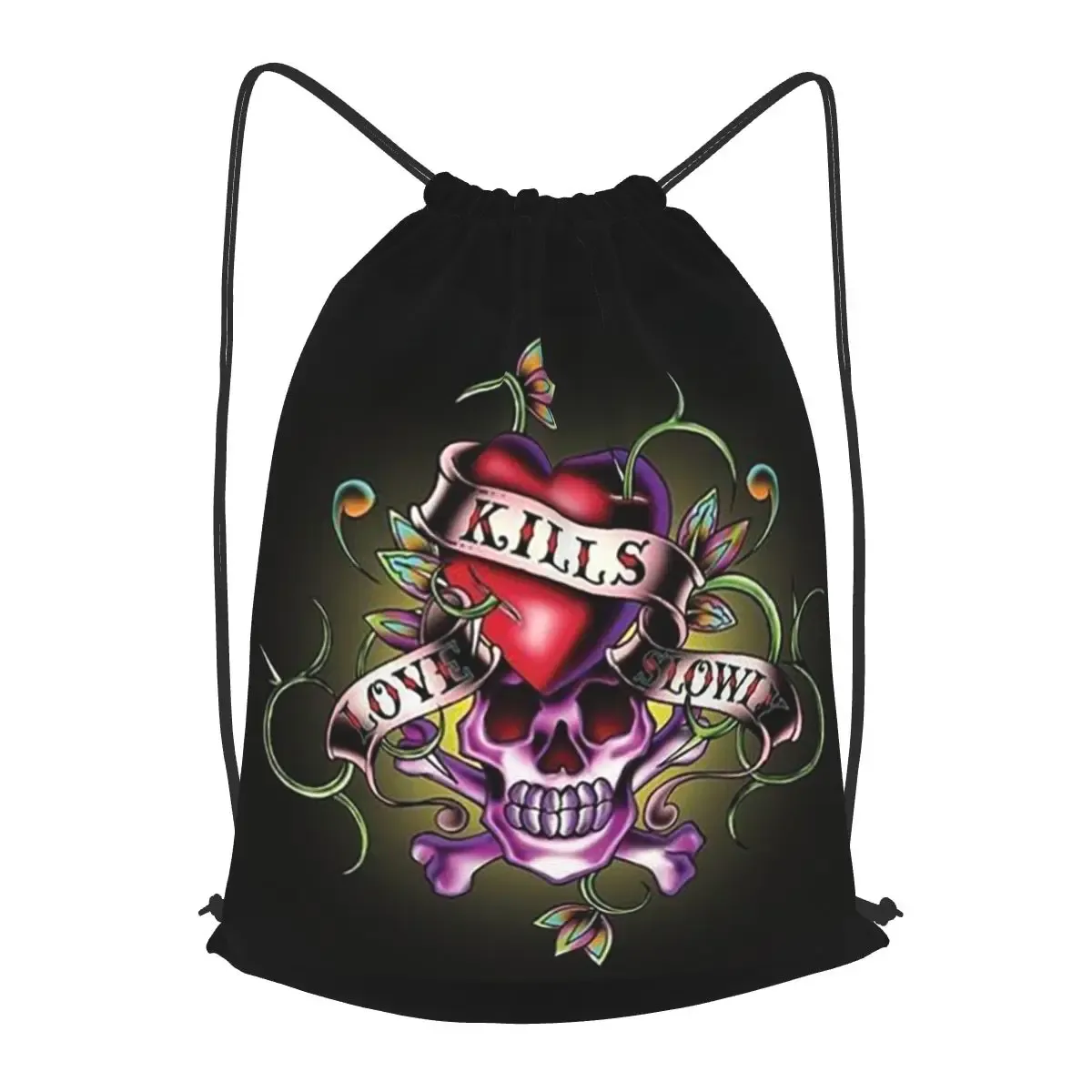sacs à dos ed hardy love kills slowly, sacs à cordon multifonctionnels, sacs à chaussures, sacs à livres pour étudiants en voyage