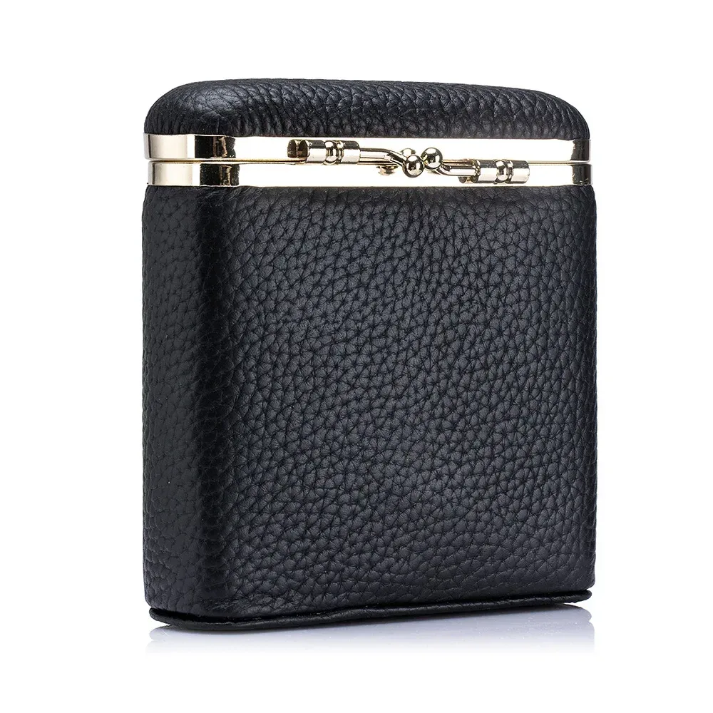 mini trousse de maquillage portable en cuir simple pour femmes, rangement miroir, usage personnel, petits étuis à rouge à lèvres, sacs à cosmétiques