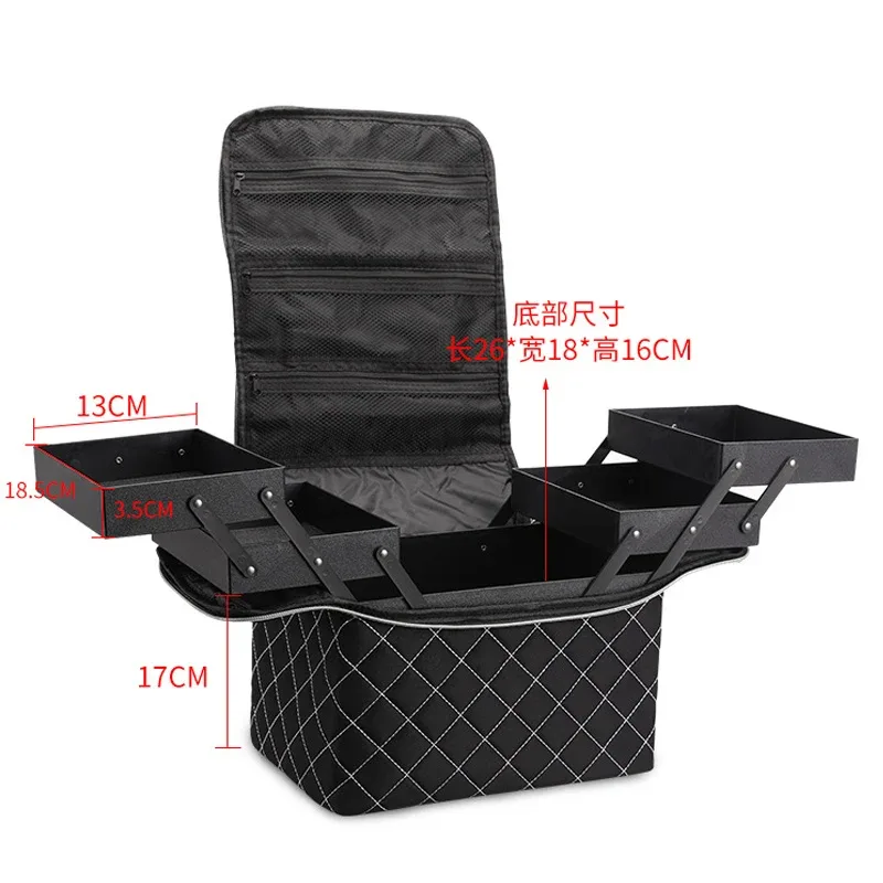 sac à main de maquillage à carreaux de grande capacité pour femmes, boîtes à cosmétiques, trousse d'art d'ongle à fermeture éclair, mallette de rangement, évalué professionnel