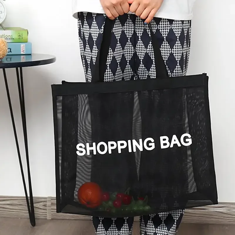 sac fourre-tout en filet noir à lettres simples, multifonctionnel, sac à bandoulière pour la plage, les vacances, le quotidien, le rangement et les accessoires