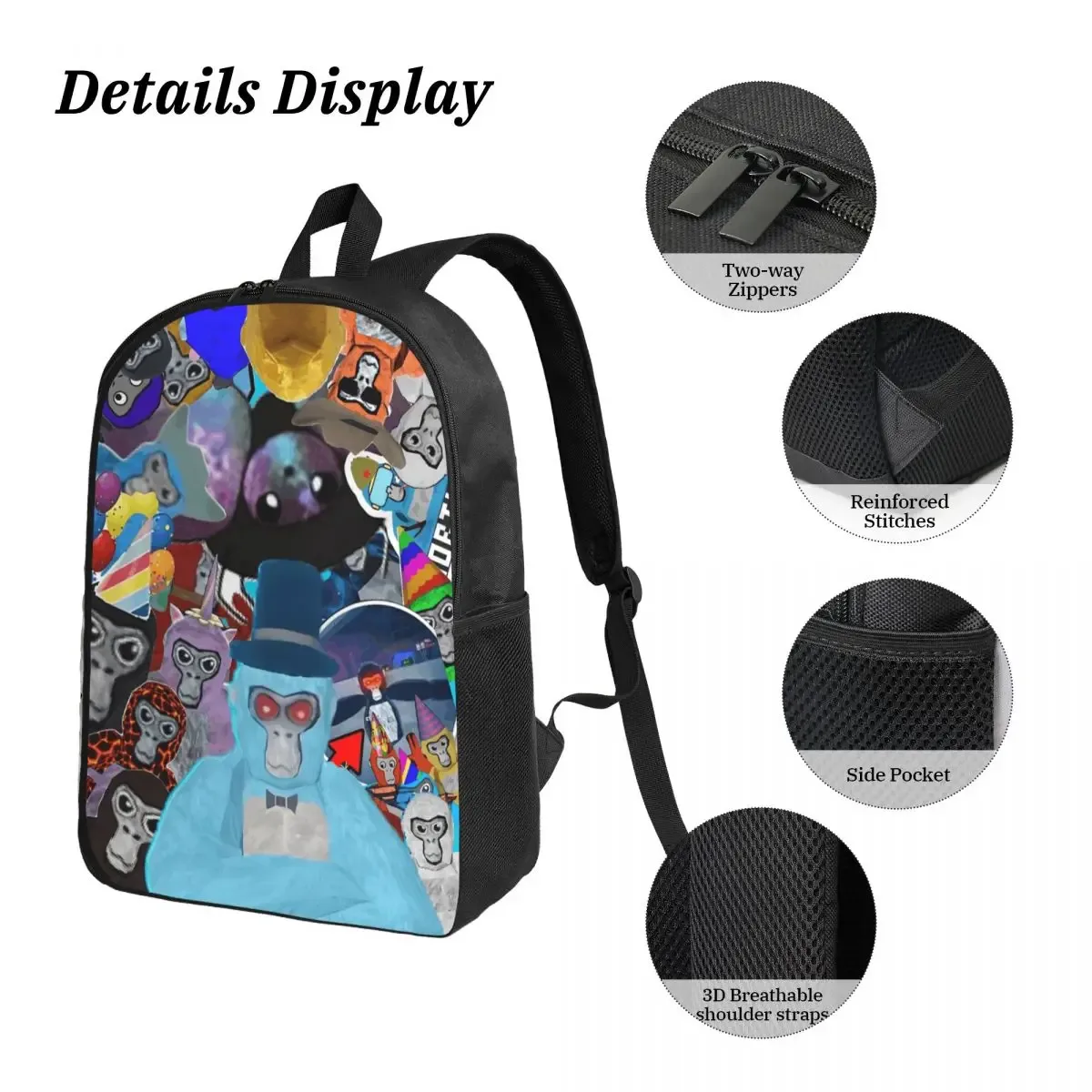 3pecs/ensemble gorilla tag vr gamer singe mosaïque sac à dos pour garçons filles retour à l'école jeux chauds sac à dos sac à déjeuner trousse à crayons
