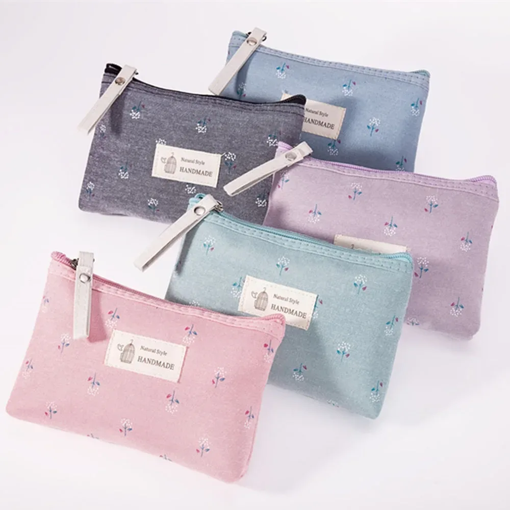 Sac à cosmétiques en toile imperméable de style japonais et coréen, motif floral, portable, trousse de maquillage pour filles, trousse de toilette pour étudiants, trousse de papeterie