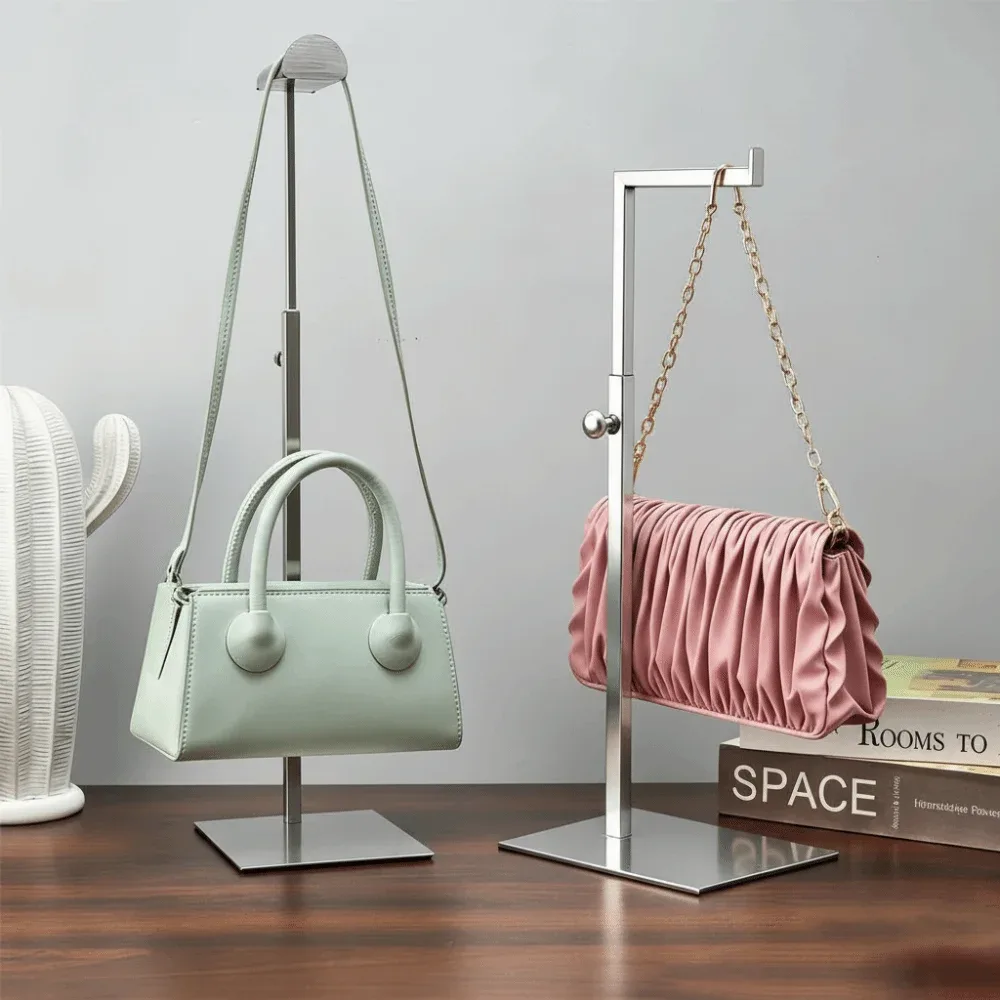présentoir de sacs en acier inoxydable durable, doré/argenté, réglable, support pour portefeuilles, organisateur de bijoux poli, pour sacs de femmes