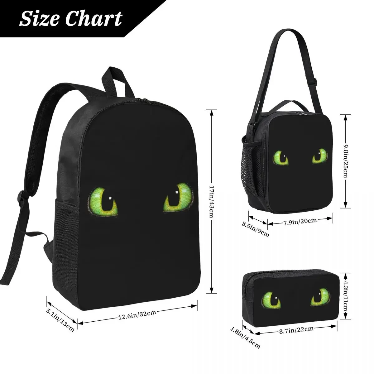 sac à dos yeux sans dents pour étudiants, garçons et filles, sac d'école, sacs à bandoulière pour ordinateur, sac à déjeuner isolé 3ps, trousse à crayons