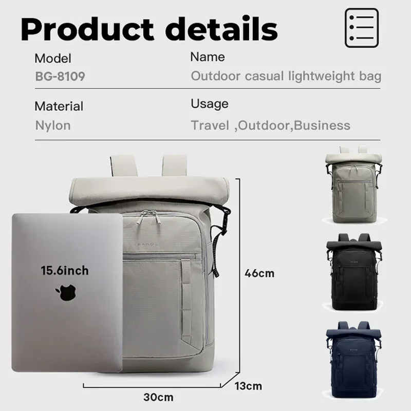 bange – sac à dos imperméable décontracté pour hommes, adapté aux ordinateurs portables de 15.6 pouces, extensible, pour voyage urbain, école, sac quotidien résistant aux éclaboussures