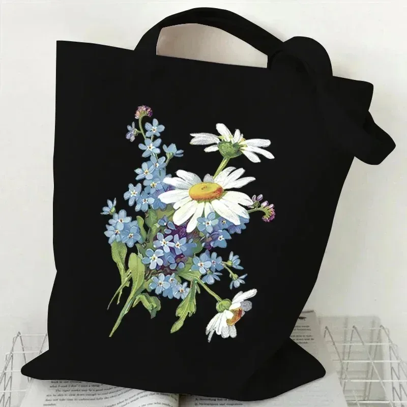sac fourre-tout en toile décontracté peinture à l'huile fleurs sauvages imprimer dame sac à bandoulière style plante marguerite vintage fleur femmes sac à main