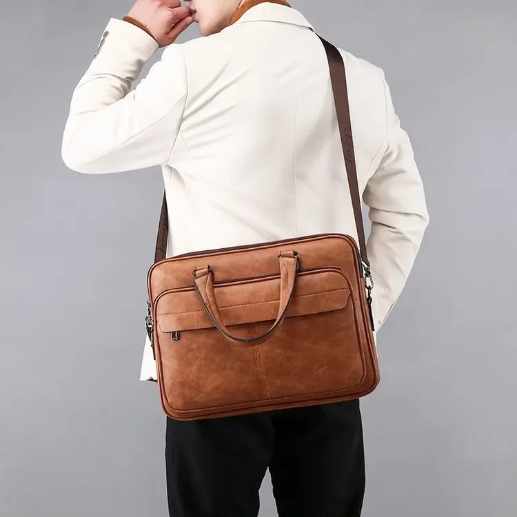 sac d'affaires en cuir pu de grande capacité pour hommes, étuis à bombes de luxe, fourre-tout noir, sac à main étanche, sacs à bandoulière initiés