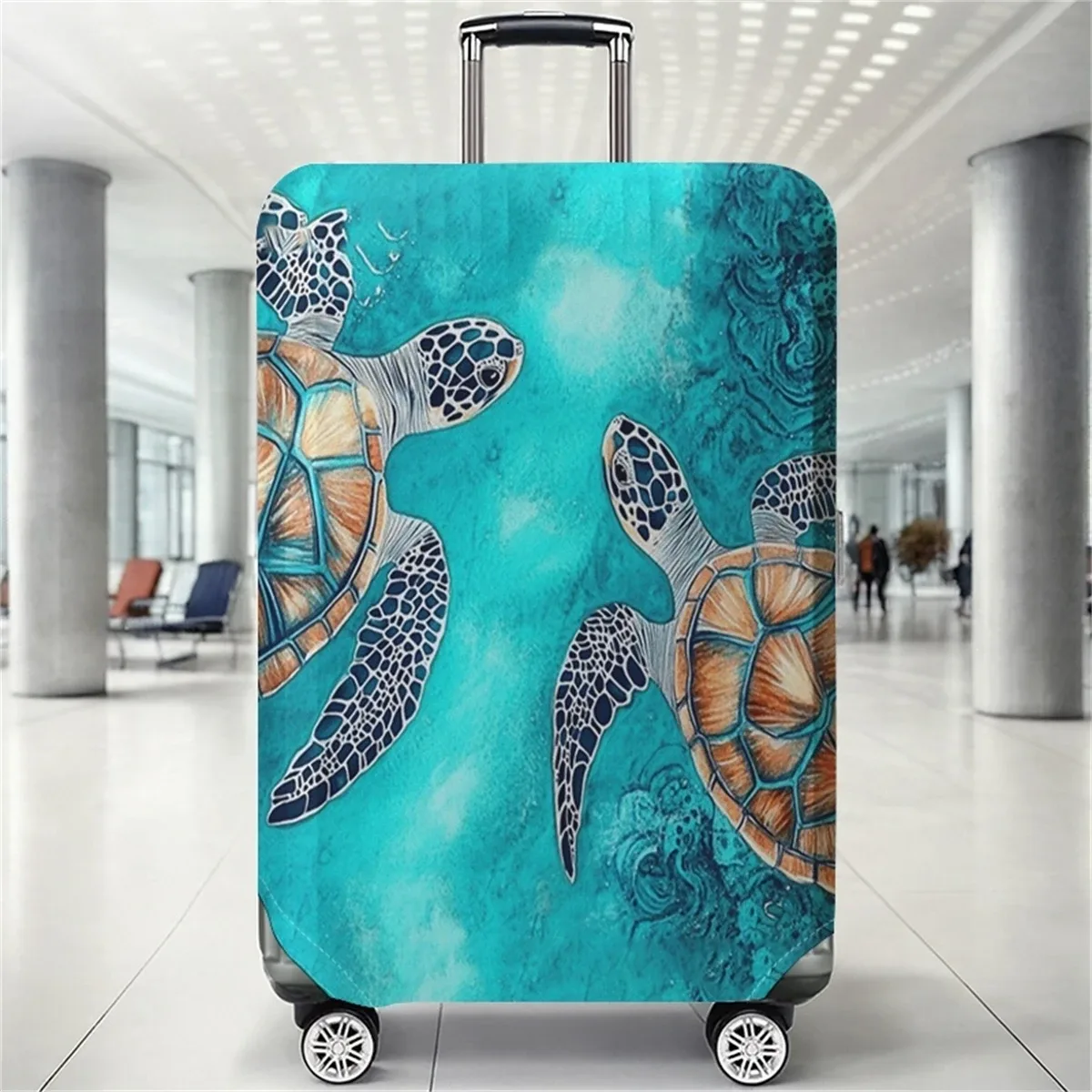 housse de protection pour bagages motif double tortue des profondeurs, convient aux bagages de 18 à 32 pouces, avec protège-poignées, accessoire de voyage