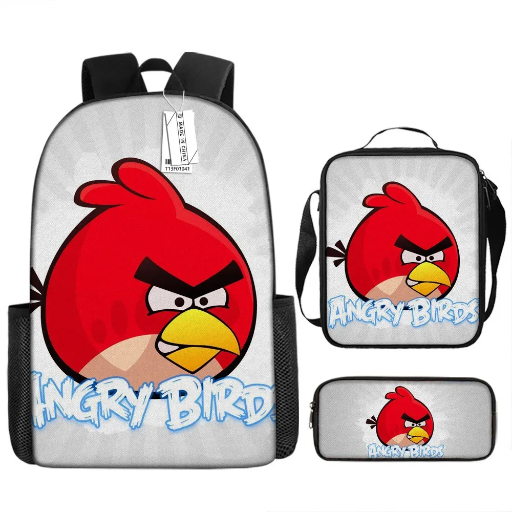 sacs d'école de luxe originaux et cool avec impression 3d angry birds, 3 pièces/ensemble, sac à dos pour ordinateur portable, sac à déjeuner, trousse à crayons