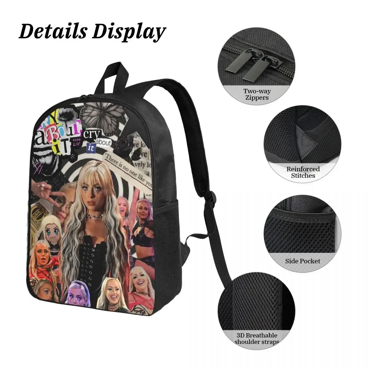 liv morgan sac à dos étudiant garçons filles bookbag sac d'école ordinateur portable sacs à bandoulière 3ps sac à déjeuner isolé trousse à crayons