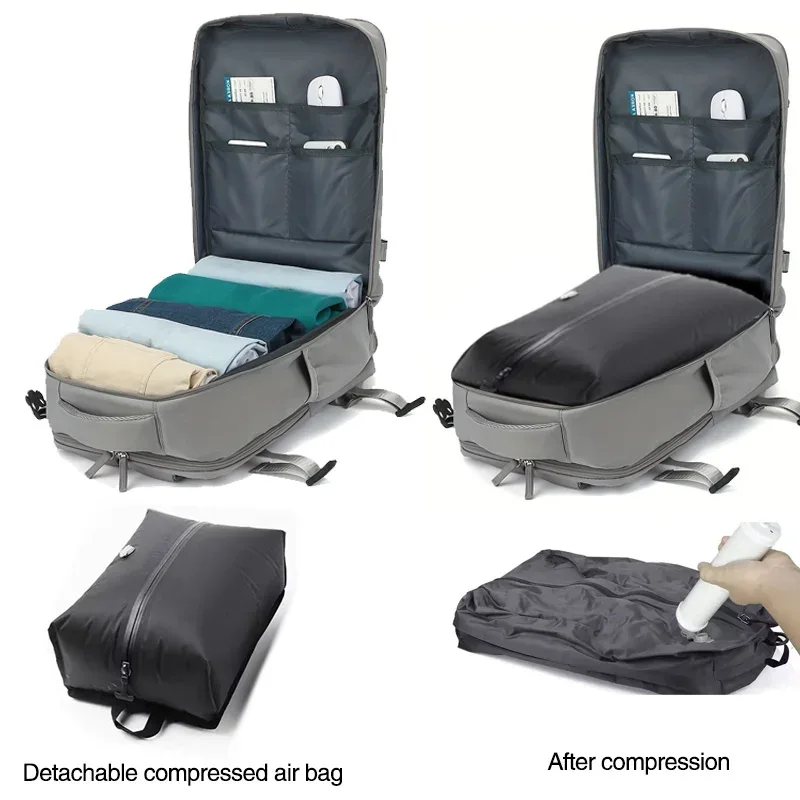 sac à dos de voyage avec airbag, sac à dos imperméable pour sports de plein air, pour ordinateur portable 15,6 pouces, sac à dos à compression sous vide, avec pompe