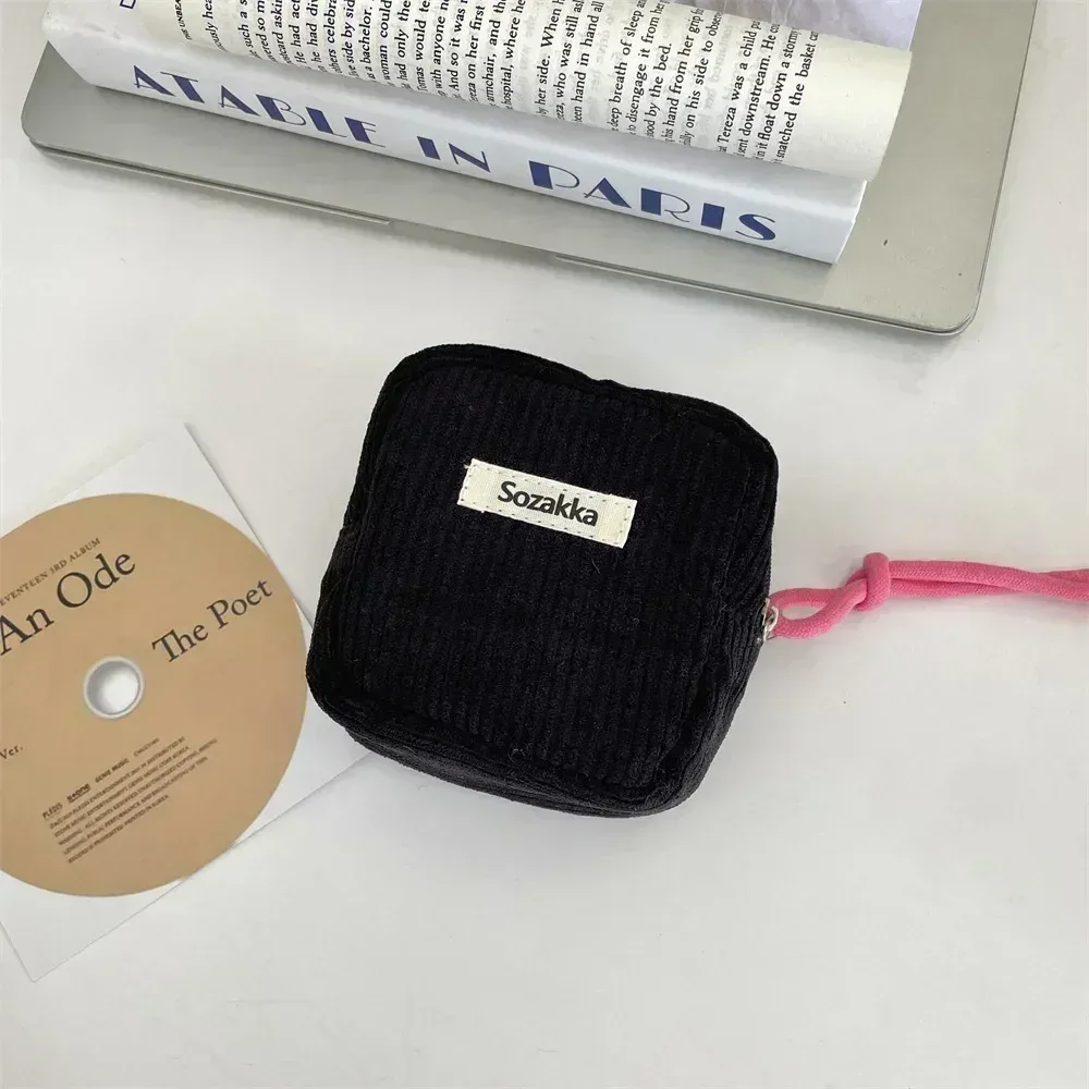 porte-monnaie pour femmes avec fermeture éclair, grande capacité, sac à cosmétiques, serviettes hygiéniques, écouteurs, pochette à rouge à lèvres, petite trousse de maquillage carrée