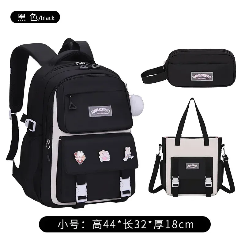 ensemble de 3 sacs à dos de grande capacité avec protection dorsale, violet et rose, avec accessoires suspendus pour les élèves du collège et du lycée