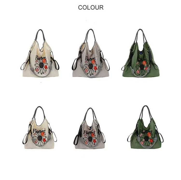sacs fourre-tout à la mode avec chaîne à billes, niche japonaise brodée, sac de shopping étanche de grande capacité, sac à main à bandoulière unique